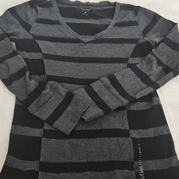 Calvin Klein Stripped Long Sleeves Cotton T-Shirt Medium Black/ Gray - Picture 12 of 16